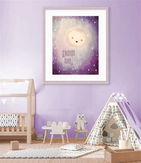 Moon and Stars Nursery Print - Goodnight Moon Painting, Purple — Chub and Bug Illustration ...