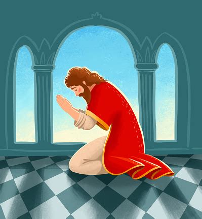 Bible Children Illustration Daniel Is Kneeling And Praying To God The Man Is In Room With Big ...