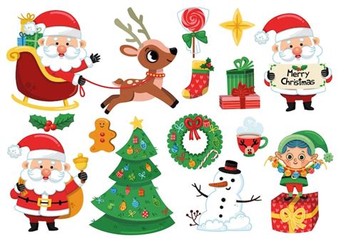 Premium Vector | Christmas Clip Art Set. Santa and Christmas Design Elements. Vector Clipart.