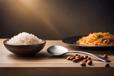 Premium AI Image | a bowl of rice, rice, and beans are on a table with ...