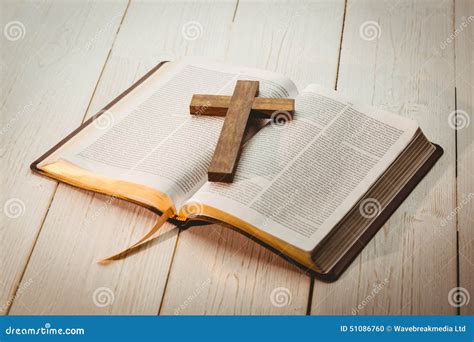 Open Bible and Wooden Cross Stock Photo - Image of catholic, christianity: 51086760