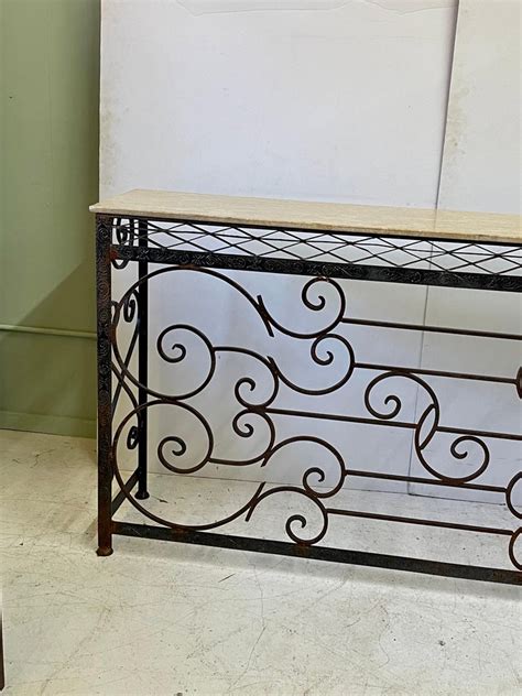 Large French Wrought Iron Console Table with Marble Top at 1stDibs