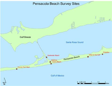 Survey/interview sites on Pensacola Beach. Map created by author ...