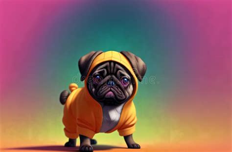 Cute Pug Puppy in Costume. Little Dog in Clothes. Generative AI. Stock Illustration ...