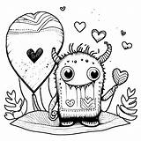 Quirky Monster Valentines Coloring Page · Creative Fabrica sketch template