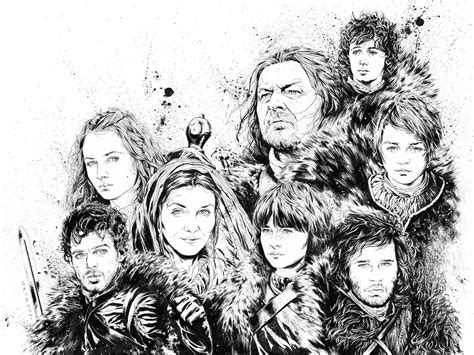 The Stark Family by Drumond Art | Game of thrones illustrations, Stark family, Ink illustrations