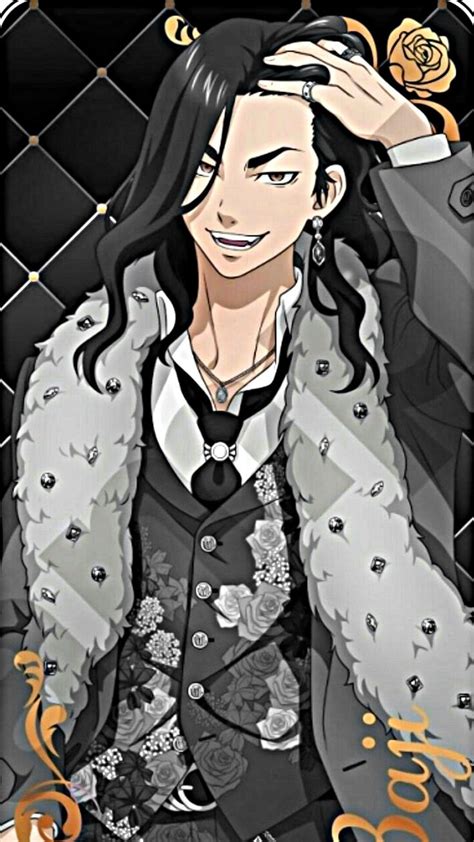 an anime character with long black hair wearing a fur coat and holding ...