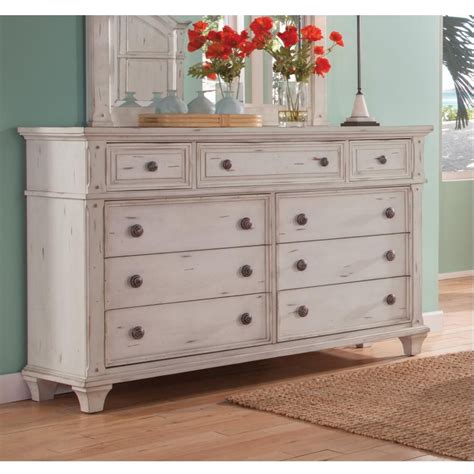 American Woodcrafters Sedona 9-drawer Antique Cobblestone White Dresser ...