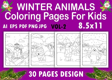 Winter Animals Coloring Pages for Kids Graphic by Sobuj Store ...