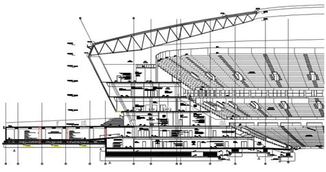 Cricket stadium main section cad drawing details dwg file - Cadbull