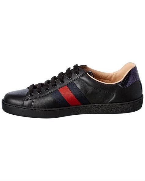 Gucci Ace Embroidered Bee Leather Sneaker in Black for Men | Lyst