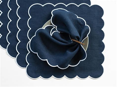 Navy Linen Cloth Scallop Napkins Set for Table Decor Set of 4 - Etsy | Navy linen napkins, Linen ...