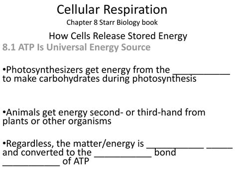 Cellular Respiration Chapter 8 Starr Biology book - ppt download