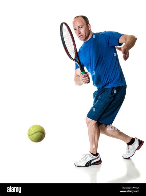 Tennis action shot. Forehand. Studio shot over white Stock Photo - Alamy