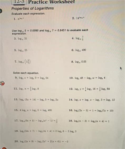 Solved 12-3 Practice Worksheet Properties of Logarithms | Chegg.com