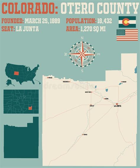 Map of Otero County in Colorado Stock Vector - Illustration of junta, county: 168705551