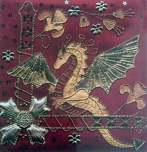 Medieval Dragon - Kathleen Laurel Sage | Medieval embroidery, Dragon quilt, Gold work embroidery