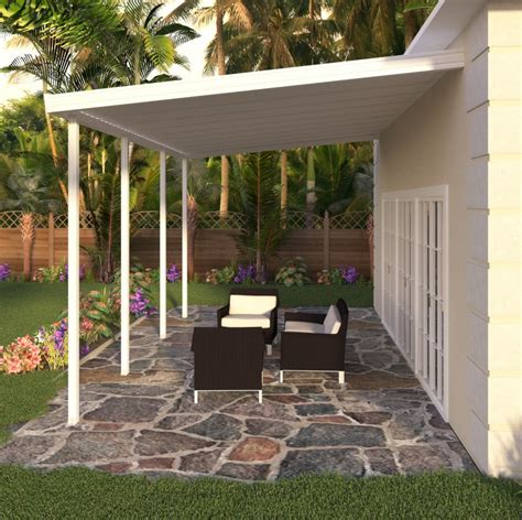 10 ft. Deep x 20 ft. Wide White Attached Aluminum Patio Cover -4 Posts ...