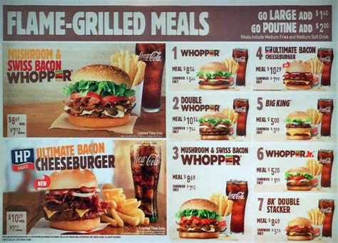 Menu at Burger King fast food, New Westminster, Columbia St
