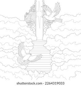 Heaven Gates Clouds Pigeons Flying Graphic Stock Vector (Royalty Free) 2264319033 | Shutterstock