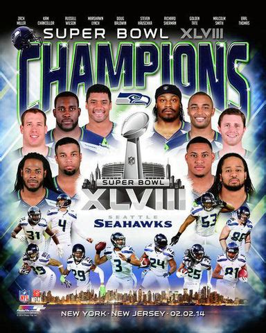 Seattle Seahawks Super Bowl XLVIII Champions 10-Player Commemorative Premium Poster Print ...