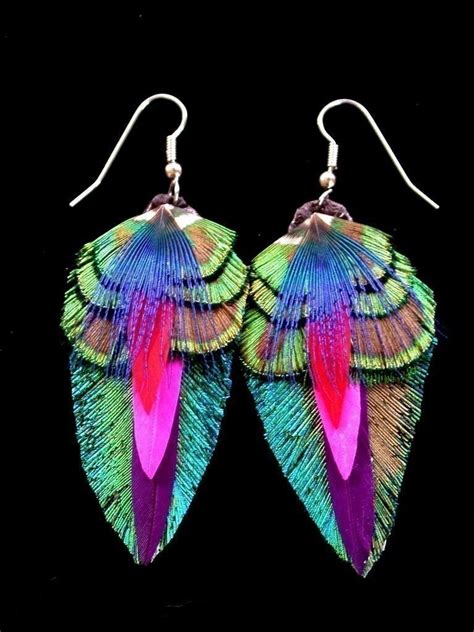 Peacock Feather Earrings Colorful feather earrings