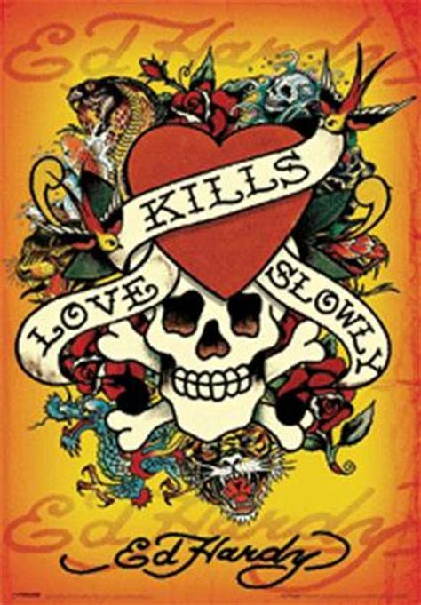 Ed Hardy Love Kills Slowly Tattoo Art Skull Crossbone Roses Heart ...