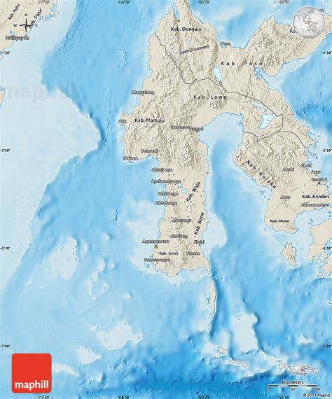 Shaded Relief Map of South Sulawesi