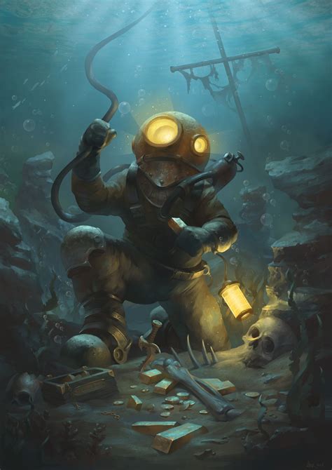 ArtStation - Underwater, Alexey Kruglov | Deep sea diver art, Diver art, Underwater art