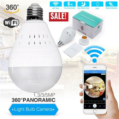 HD 1080P 360° Panoramic WiFi IP Camera Light Bulb Home Security Lamp Cam with 32GB SD Card ...