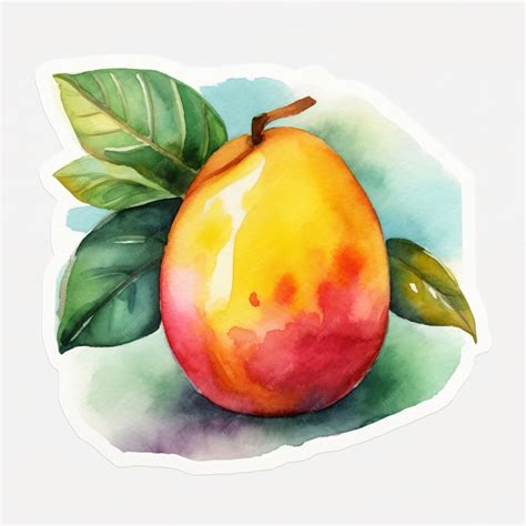 Premium AI Image | A watercolor painting of a mango with green leaves