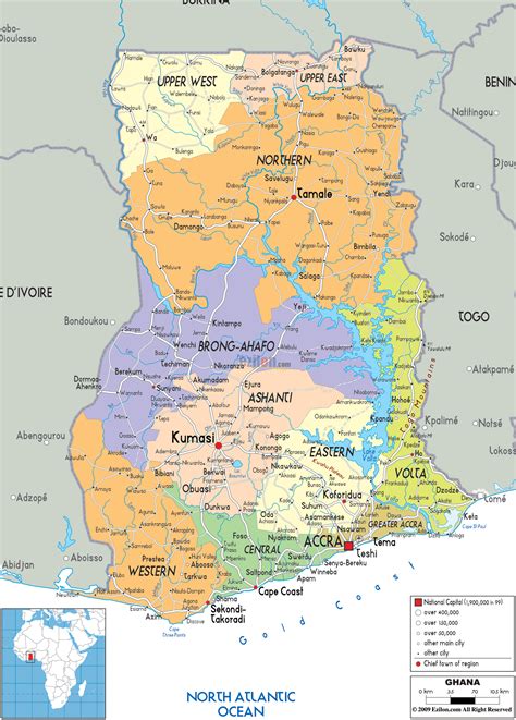 Large political and administrative map of Ghana with roads, cities and airports | Ghana | Africa ...