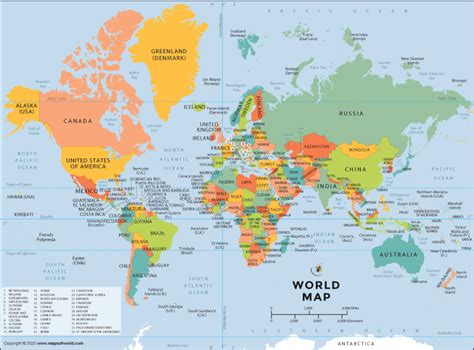 World Political Map - Answers