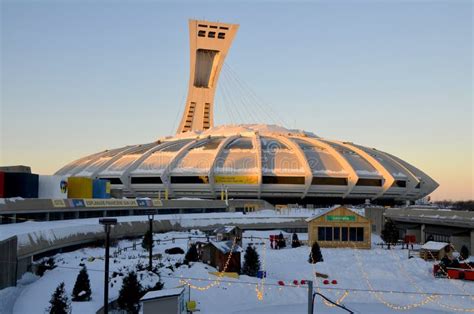 The Montreal Olympic Stadium and Tower at Sunset. Editorial Stock Photo ...