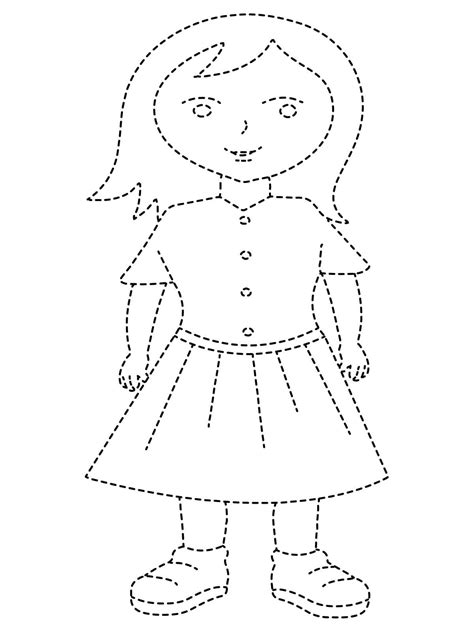 Cute Girl Tracing Worksheet coloring page - Download, Print or Color Online for Free