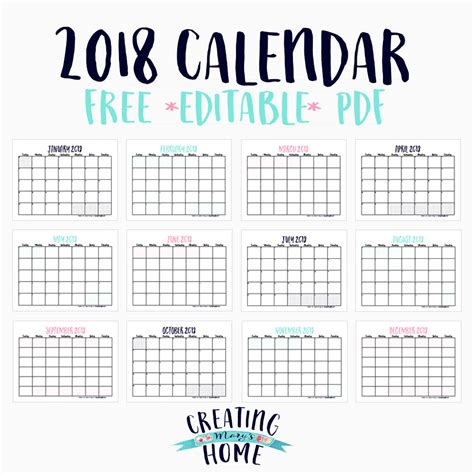 Free Printable Editable Monthly Calendars