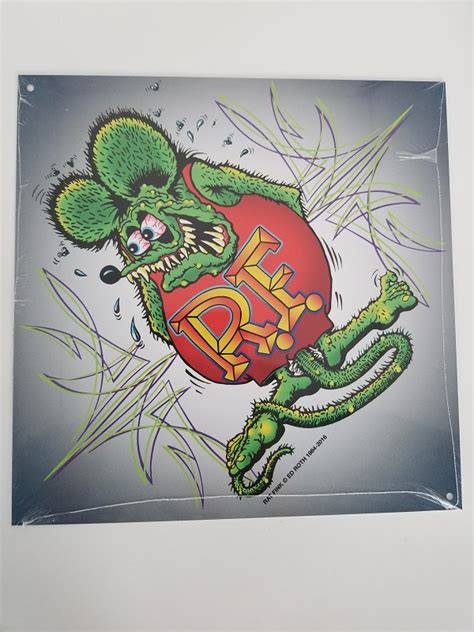 Silver Rat Fink Image 12x12 Metal Sign - Ed Roth's Rat Fink