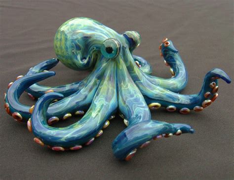 Large Glass Octopus sculpture Electric Blue FREE SHIPPING