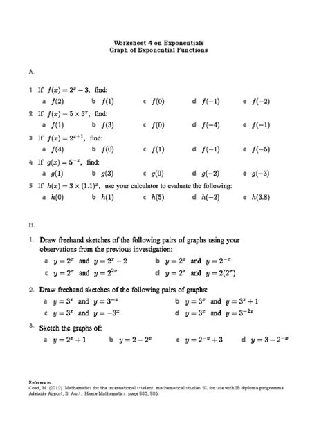 Worksheet 4 On Exponentials Graph of Exponential Functions: References | PDF