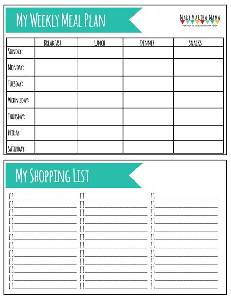 meal plan worksheet | Meal planning template, Meals for the week, Week ...