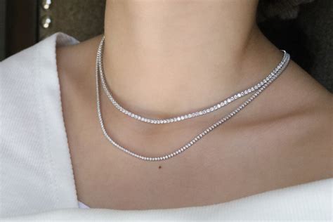 925 Sterling Silver Tennis Necklace 2mm Round Cubic Zirconia - Etsy