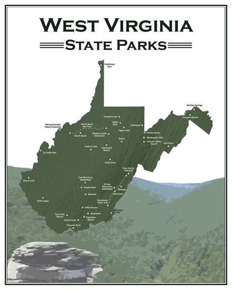 West Virginia State Parks Map Poster Fine Art Poster Print | Etsy