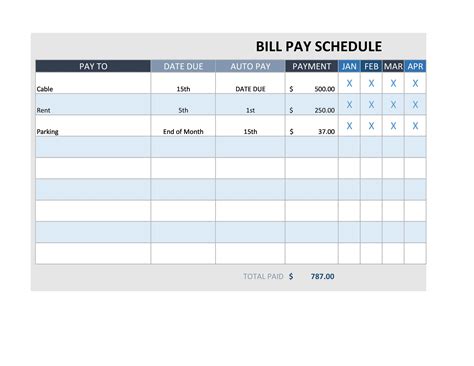 Payment Schedule Excel Template