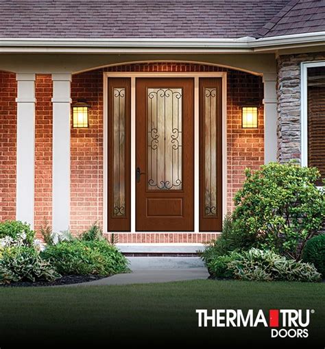 Therma-Tru Fiber-Classic Oak Collection fiberglass door with Riserva wrought iron decorative ...