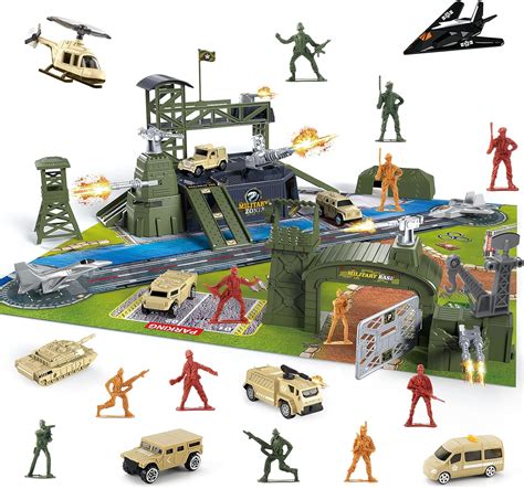 62 Pieces Military Base Set Army Men Toy Mini Action Figures Playset with Vehicles,Soldiers and ...