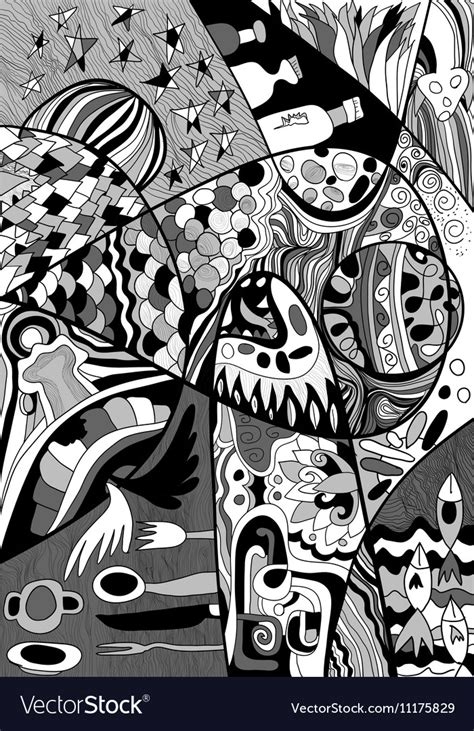 Black and white abstract line art with doodle Vector Image