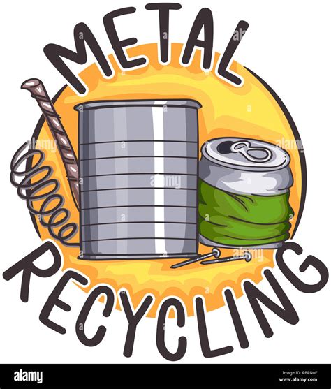 Illustration of Metal Recycling Icon with Tin Cans, Nail, Wire and Metal Scraps Stock Photo - Alamy