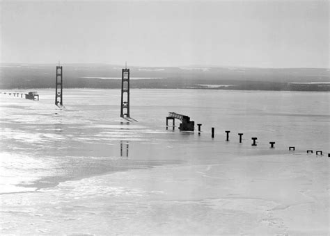 Historic Photo Shows Mackinac Bridge During Construction