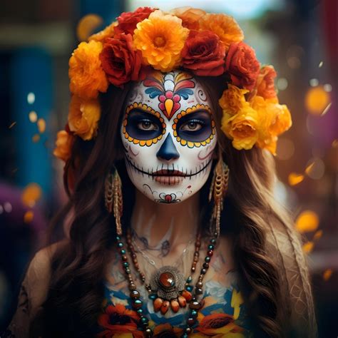 Premium AI Image | Portrait of a woman with mexican sugar skull makeup ...