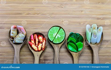 Essential Ingredients of Tom Yum, Thailand Fomous Food Stock Photo ...